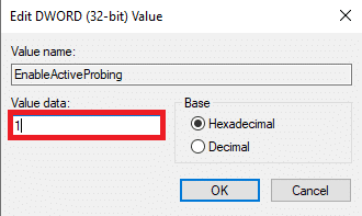 establezca los datos de valor como 1. Cómo reparar el error de conexión del código 4 de Spotify en Windows 10