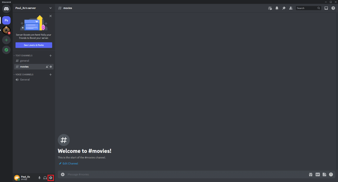 vaya a un canal de chat de voz y haga clic en el icono de la rueda dentada. Cómo transmitir Disney Plus en Discord