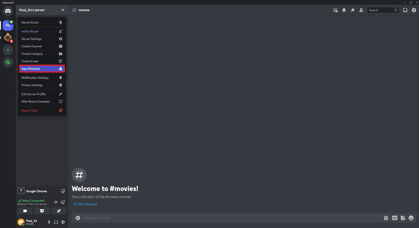 Ve al directorio de aplicaciones en el canal Discord