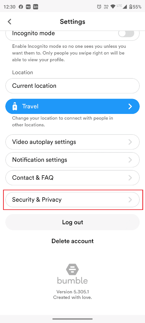 Toca Seguridad y privacidad. Cómo restaurar los deslizamientos de Bumble