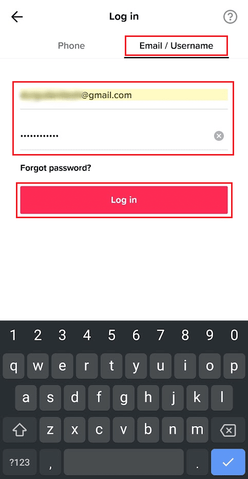 Pestaña Correo electrónico o Nombre de usuario - Correo electrónico y contraseña - Iniciar sesión