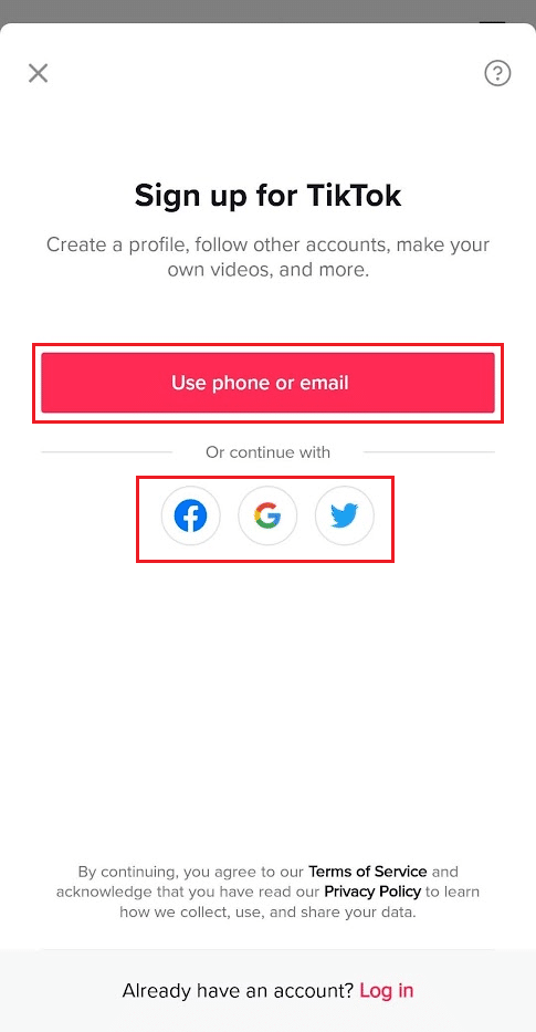 Usar teléfono o correo electrónico | Cómo cambiar la contraseña de TikTok sin número de teléfono
