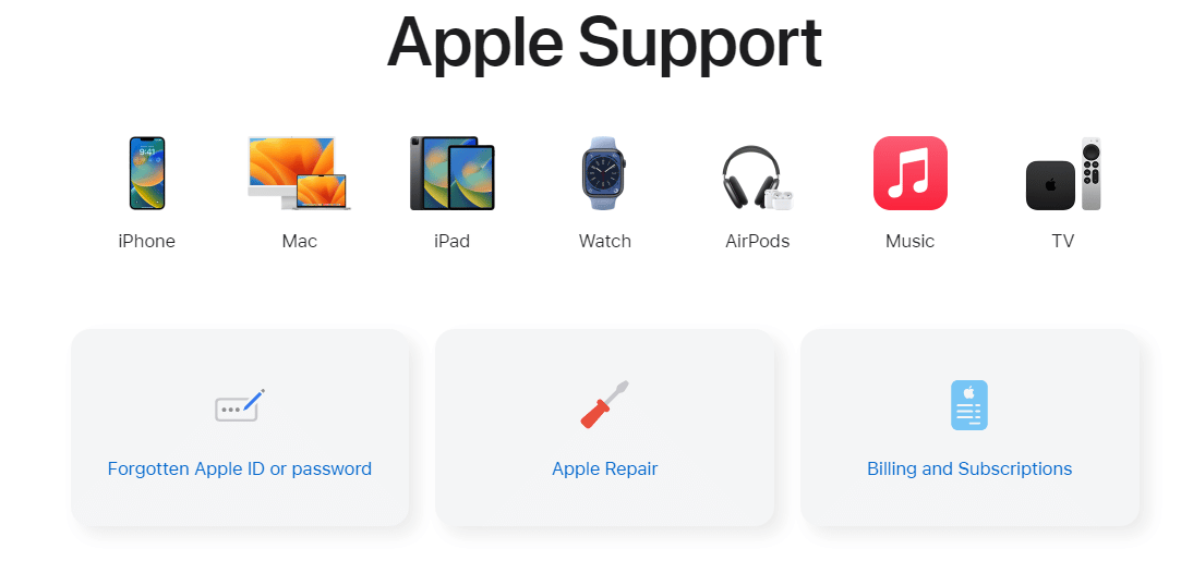 pagina de soporte de apple