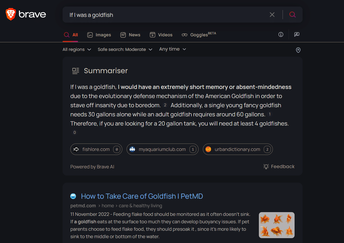 resultado de búsqueda en Brave Search Engine