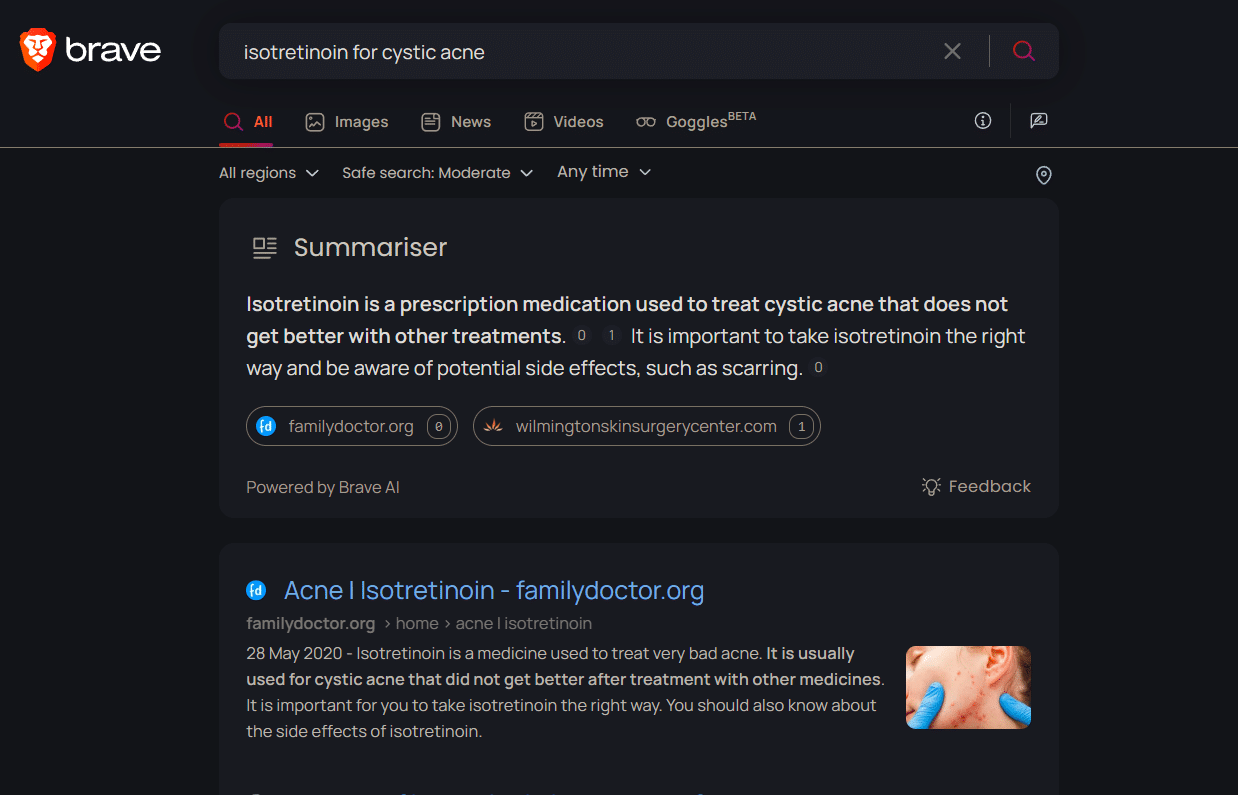 resultado de búsqueda en Brave Search Engine