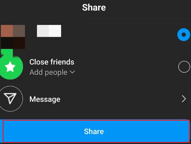 toque el botón Compartir para publicar su foto o video con el filtro de dibujos animados en su feed, historia o Reels de Instagram.