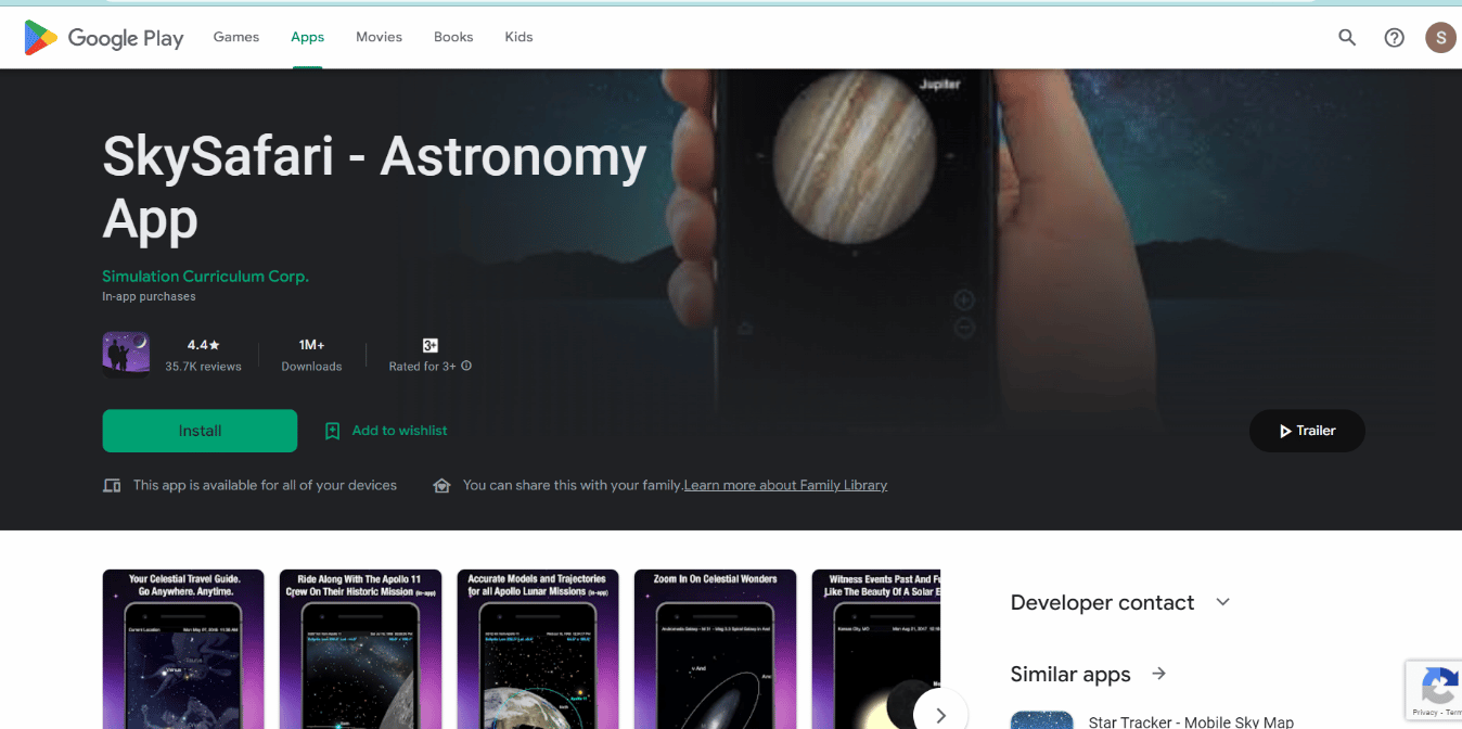 Aplicación de astronomía Sky Safari
