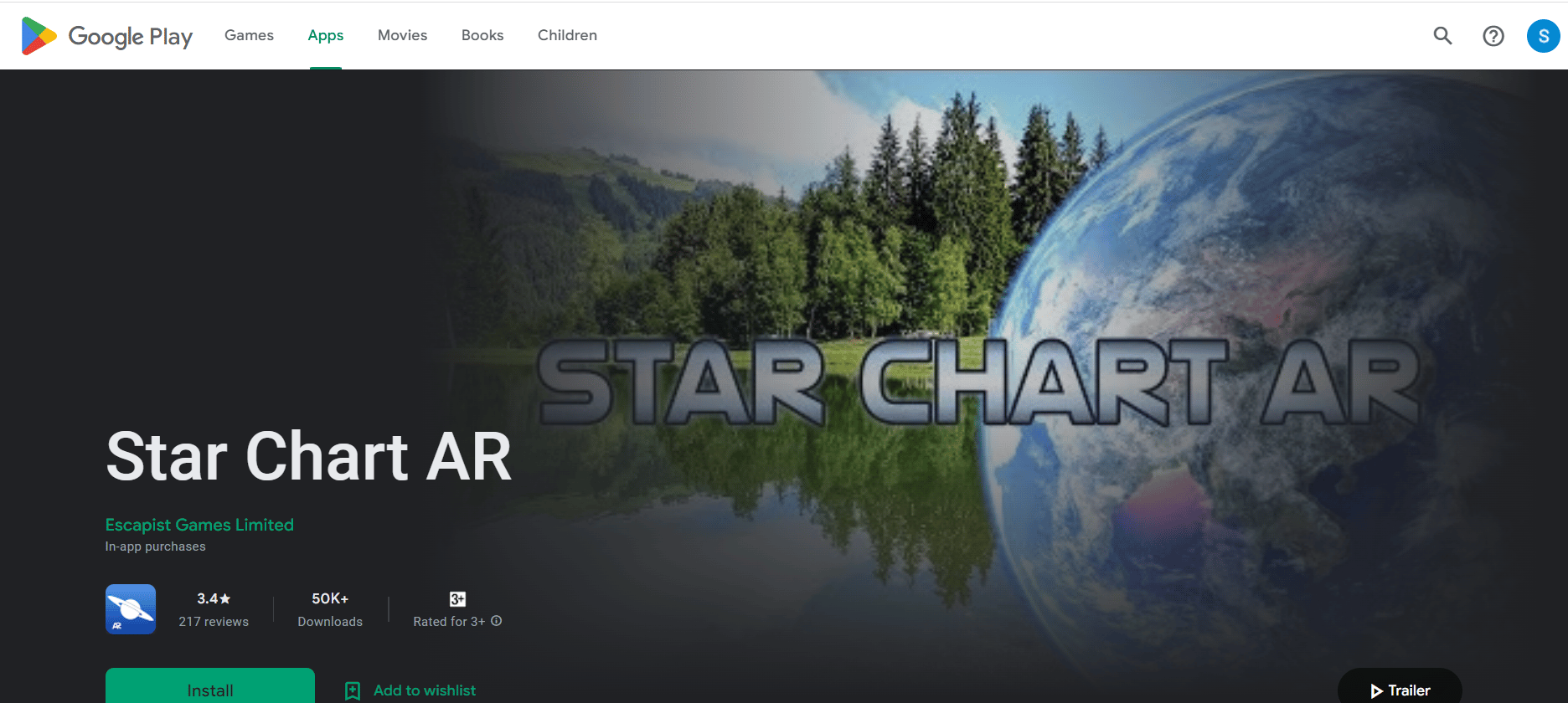 Página de instalación de Star Chart AR