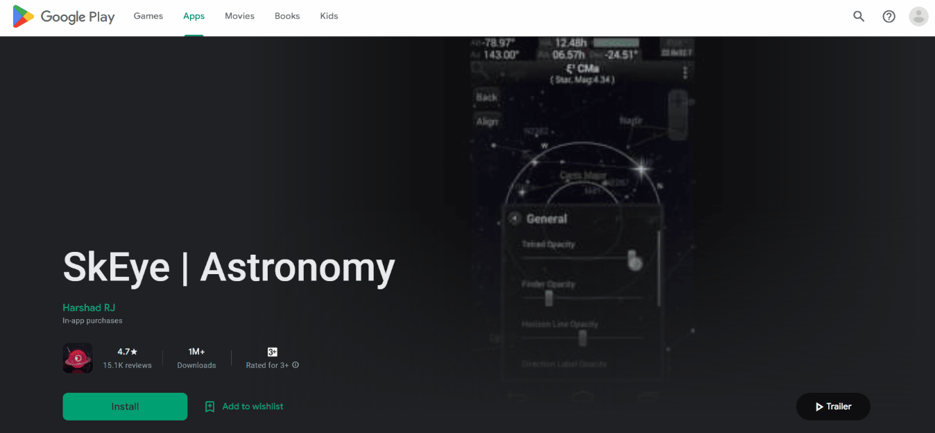 SkEye. Las 22 mejores aplicaciones de astronomía y observación de estrellas