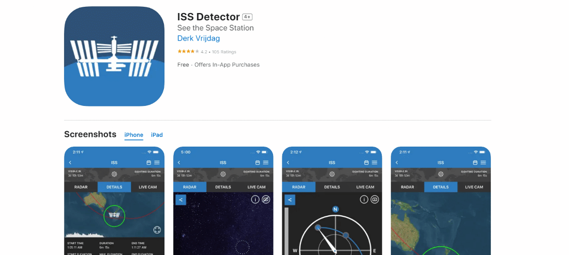 Página de instalación de la aplicación ISS Detector