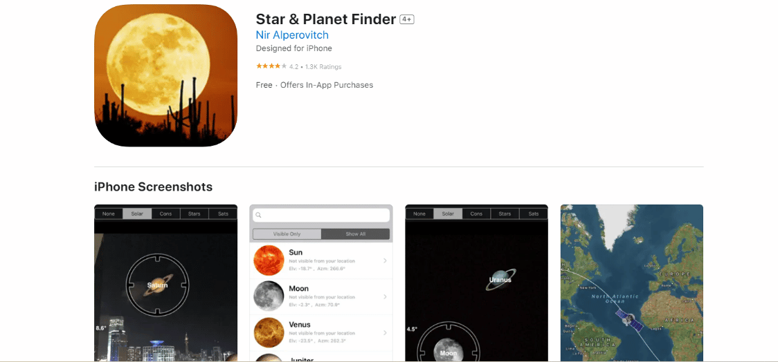 Página de instalación de la aplicación Star and Planet Finder. Las 22 mejores aplicaciones de astronomía y observación de estrellas