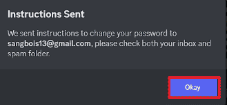 Haga clic en el botón Aceptar. Reparar el correo electrónico de Discord ya está registrado Error