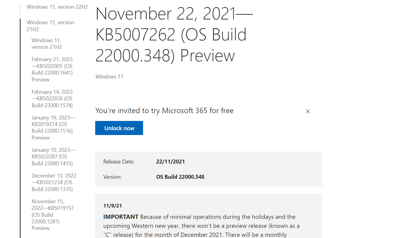Vista previa de la actualización de Windows 11 KB5007262