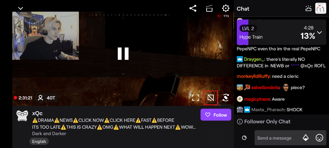 toca el icono de chat tachado.  Esto hará que el chat desaparezca. 