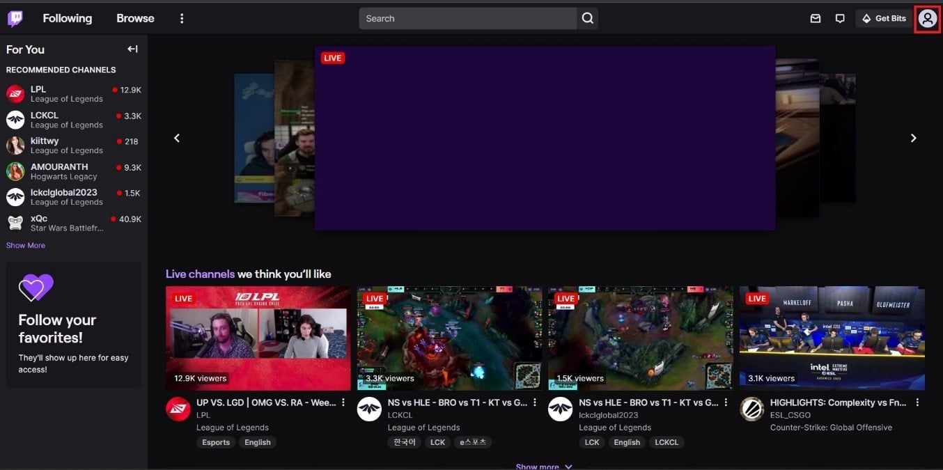 En la esquina superior derecha, haga clic en el icono Perfil.