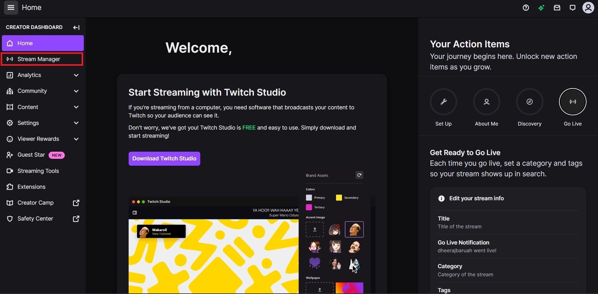 Haga clic en Stream Manager en el menú de la izquierda.