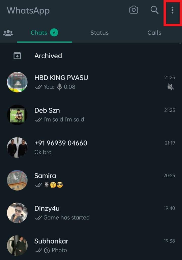 Toque la opción de menú punteada en la esquina superior derecha de su pantalla |  ¿Puedo crear una cuenta de WhatsApp sin número de teléfono?