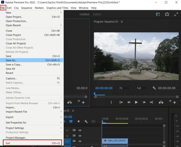 salir de adobe premiere pro