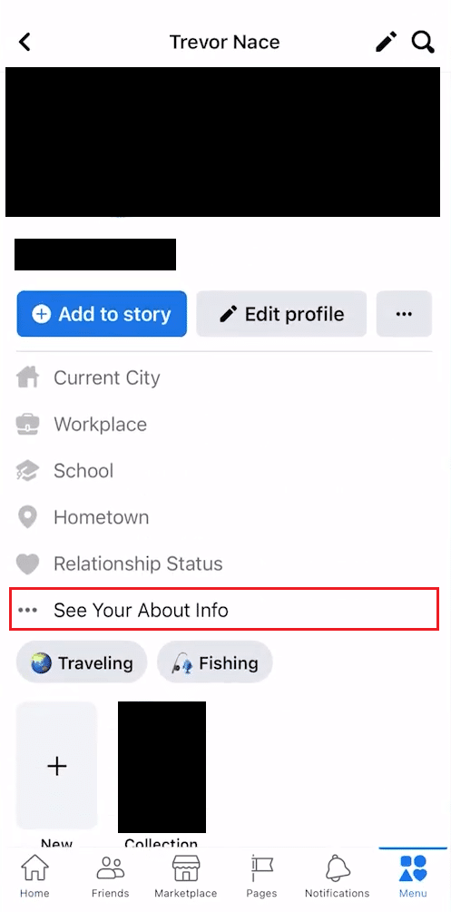 Desde su perfil, toque Ver su información sobre