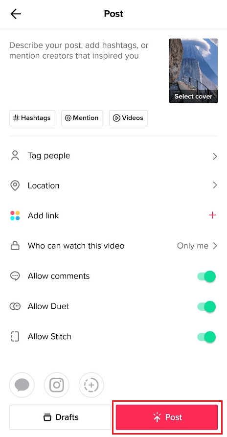 toca Publicar para guardar este video en la pestaña Privado de tu perfil |  Cómo obtener el filtro de cara triste en Snapchat