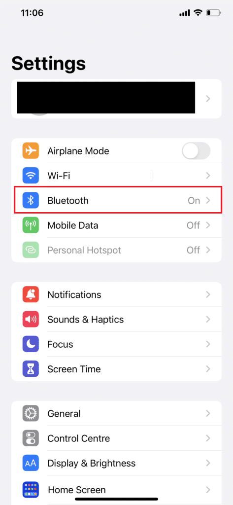toque en la configuración de bluetooth iPhone