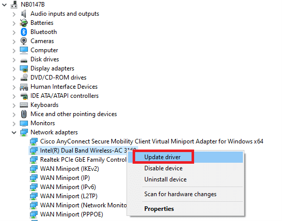 actualizar el controlador del adaptador de red.  Solucione el error HTTP 431 en Google Chrome