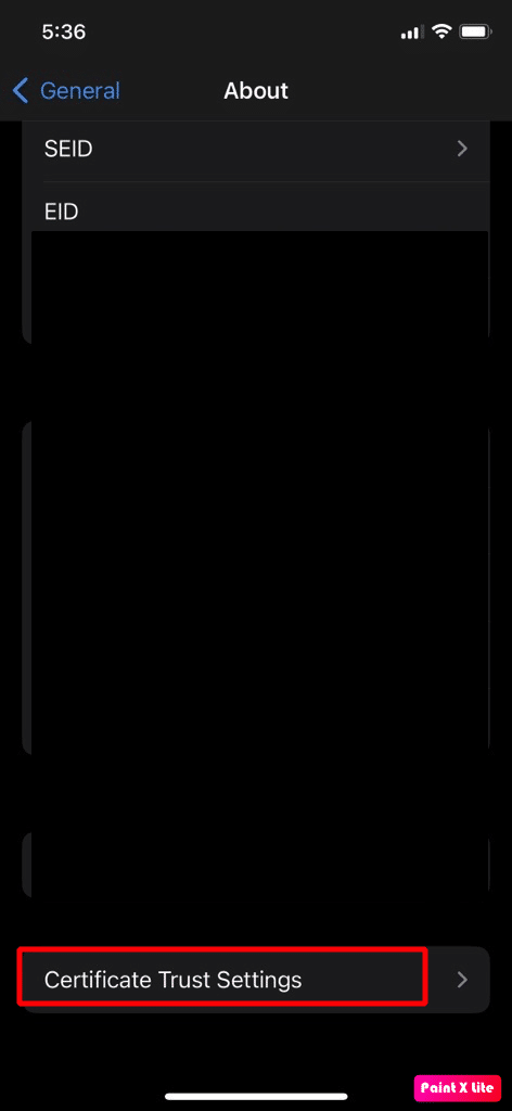 toque la opción de configuración de confianza del certificado |  Error de SSL iPhone