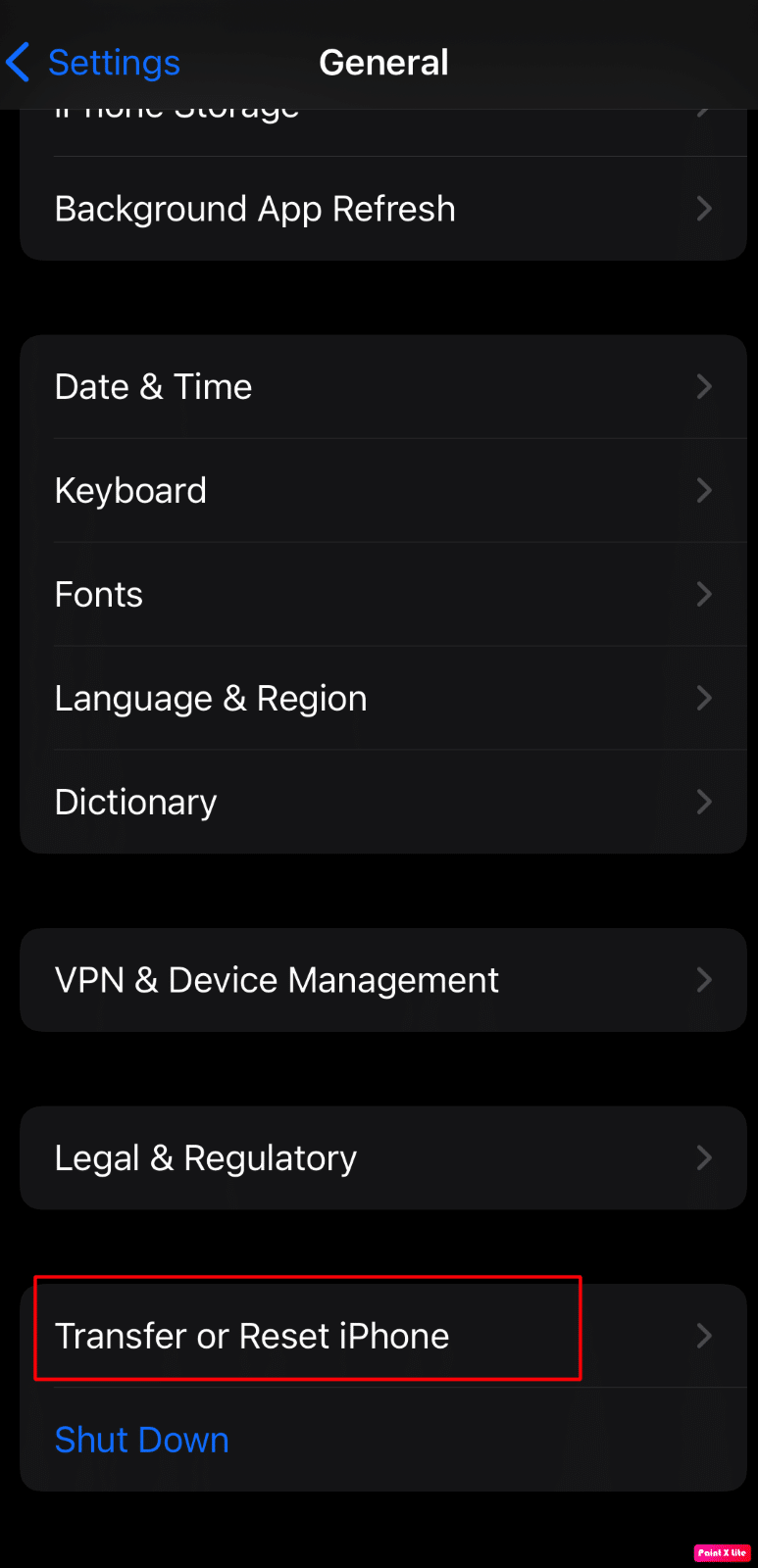 haga clic en transferir o restablecer iphone |  Error de SSL iPhone
