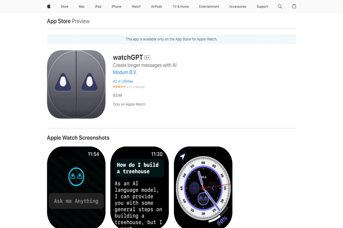 Apple Watch obtiene ChatGPT AI Chatbot con la aplicación watchGPT