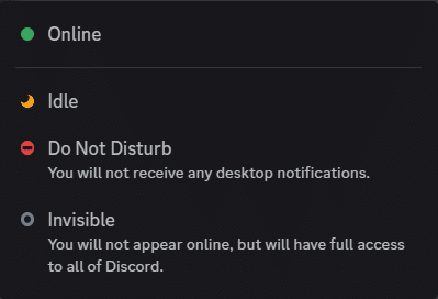 cuatro estados principales de Discord