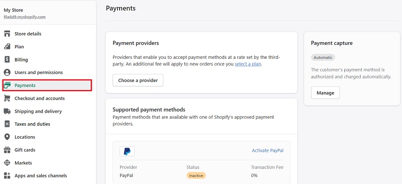opción de pago shopify