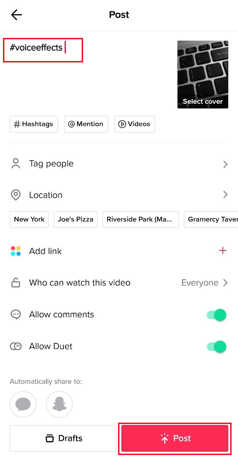 Siguiente - Publicar con el título adecuado | Cómo hacer el efecto eco en TikTok