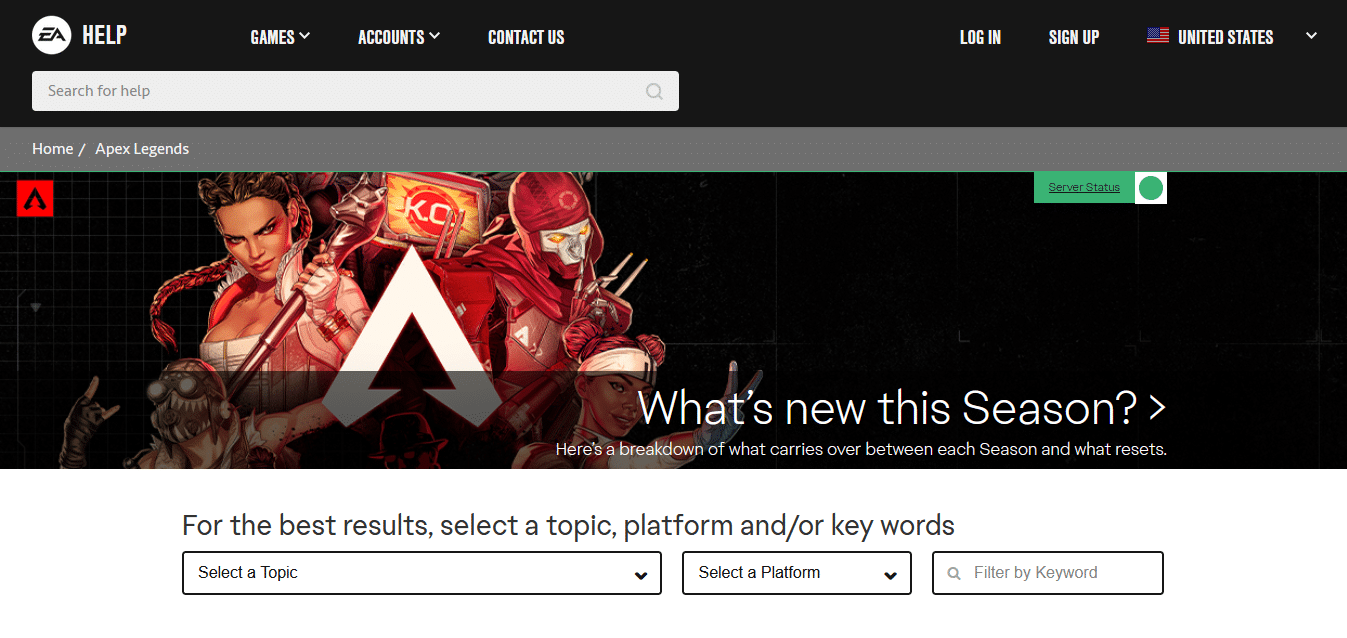 Visite la página de ayuda de Apex Legends |  Cómo quitar el baneo de Apex Legends