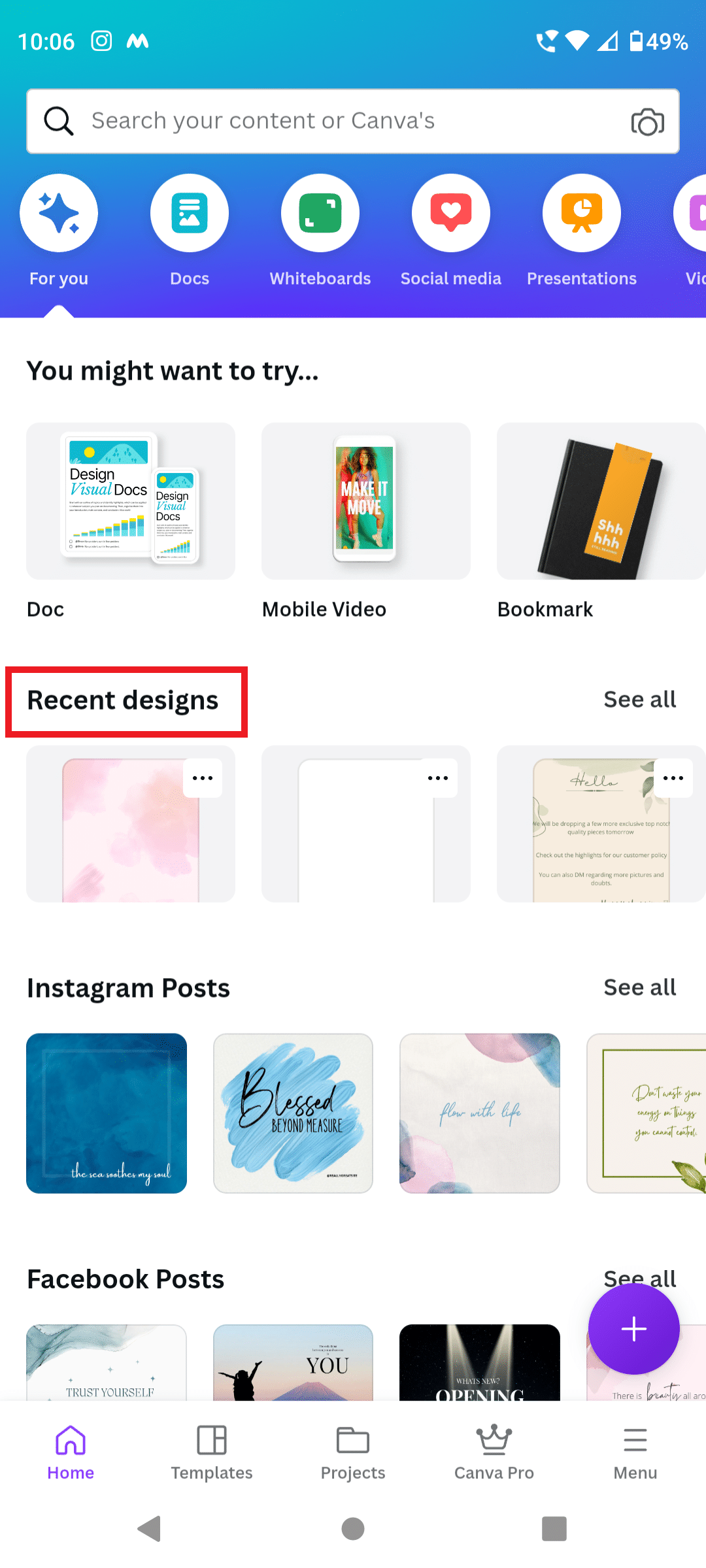 Toca Diseños recientes en canva.