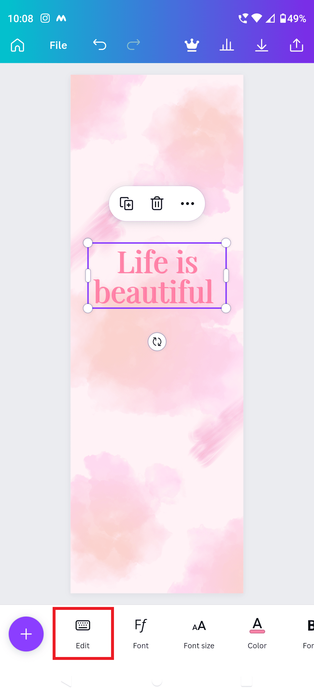 toque Editar e ingrese el texto requerido en canva