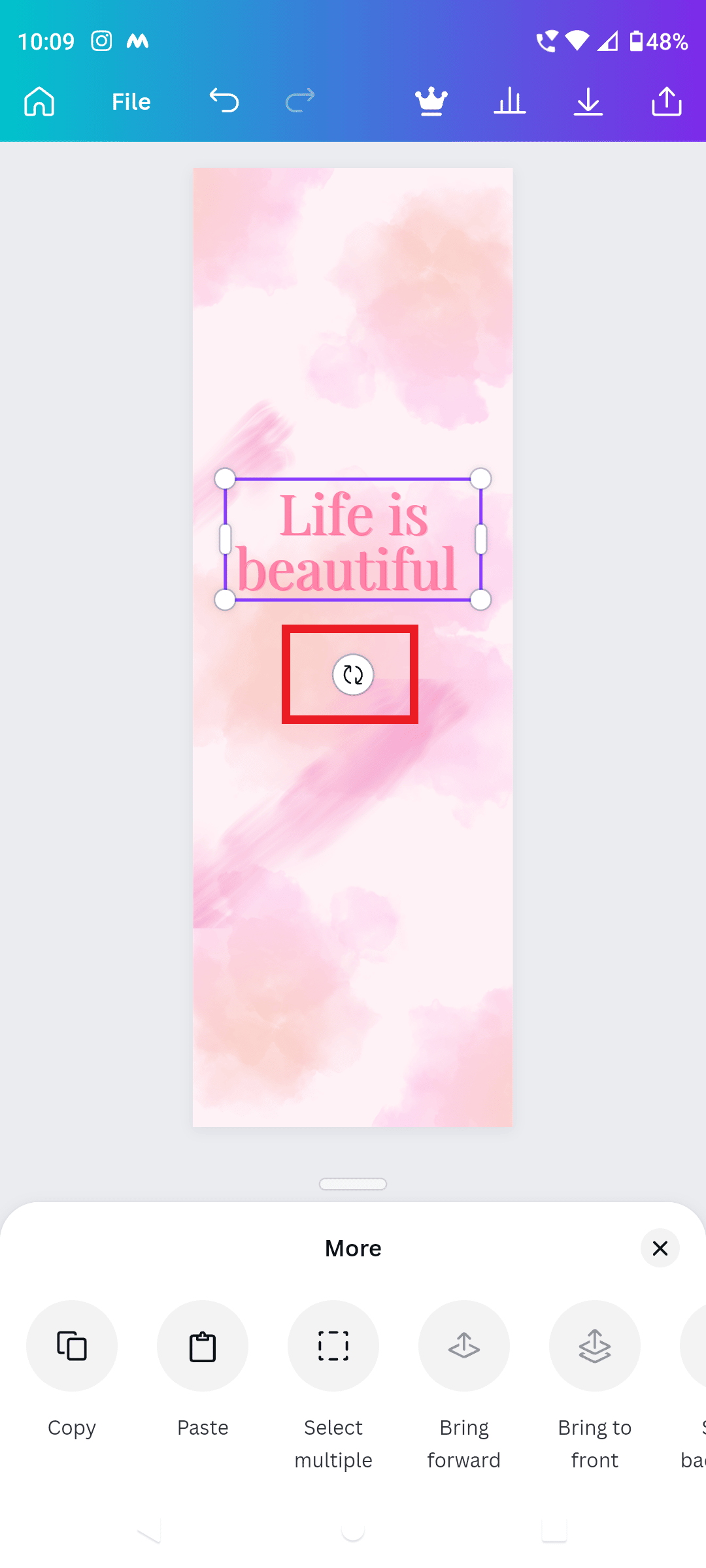 gire el icono en canva |  cómo agregar texto en Canva móvil