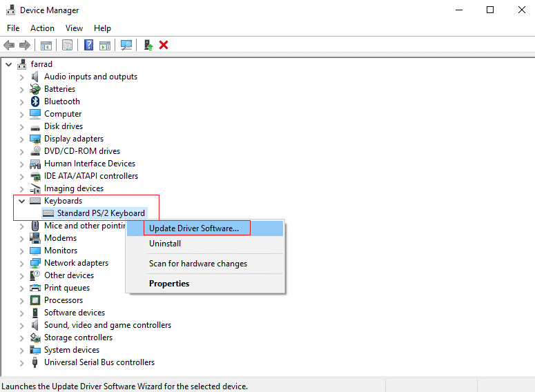 actualizar el software del controlador del teclado PS2 estándar.  10 formas de arreglar 0x80070015 Bitlocker el dispositivo no está listo Error
