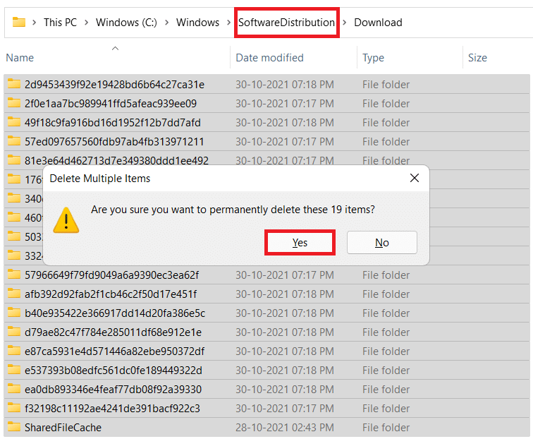 Eliminación de todos los archivos y carpetas en la carpeta Descargar |  La actualización de Windows falló con el error 0x80242016