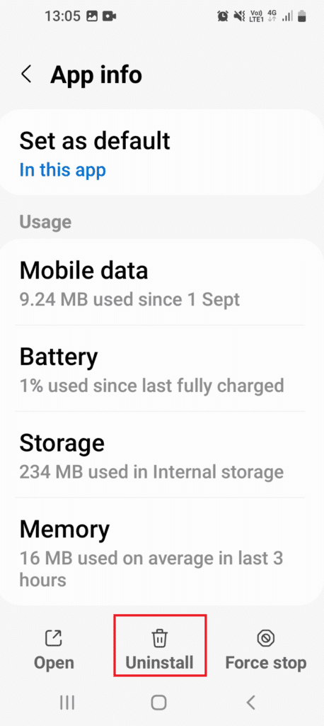 Toca Desinstalar.  9 formas de arreglar Tinder Algo salió mal Error 40036