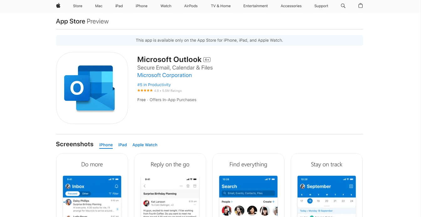 Microsoft Outlook en la tienda de aplicaciones