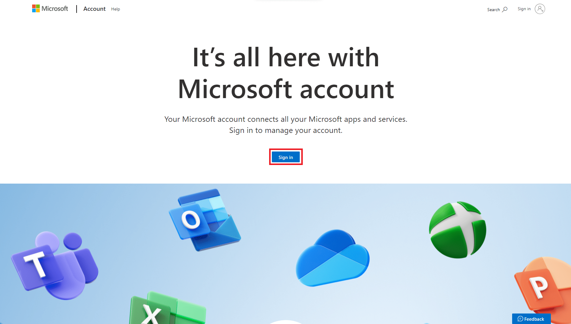 Visite la página de la cuenta de Microsoft y haga clic en Iniciar sesión