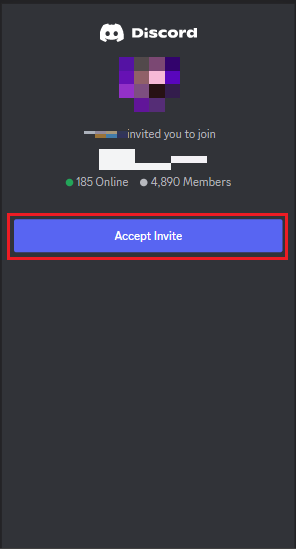 Aceptar la aplicación Invitar a Discord