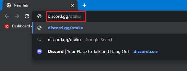 Discord.gg nombre de usuario en el cuadro de URL