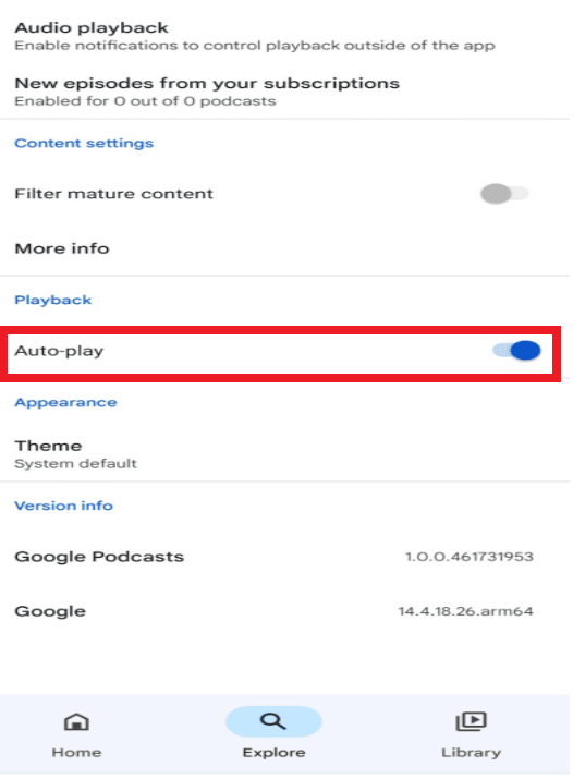 Deslice hacia abajo y apague la opción de reproducción automática