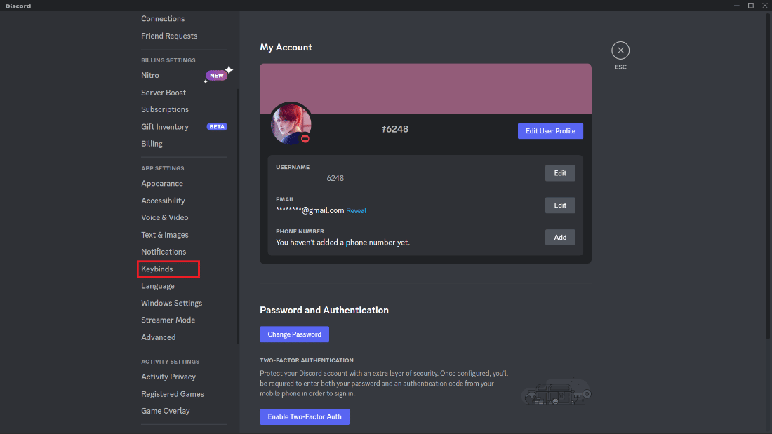 Desplácese hacia abajo y haga clic en Keybind en el lado izquierdo.