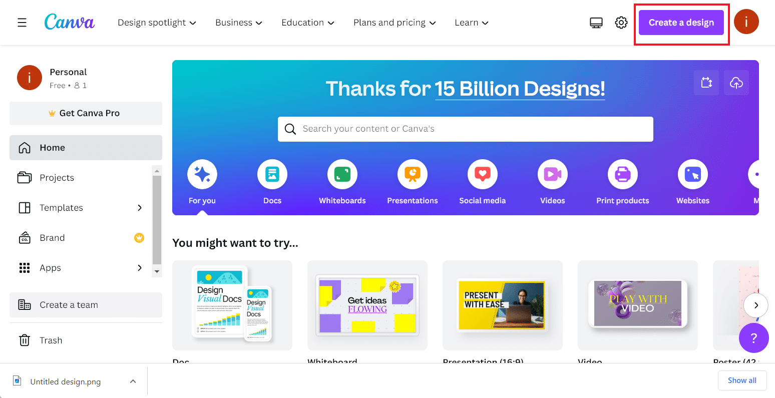 Haga clic en Crear un diseño