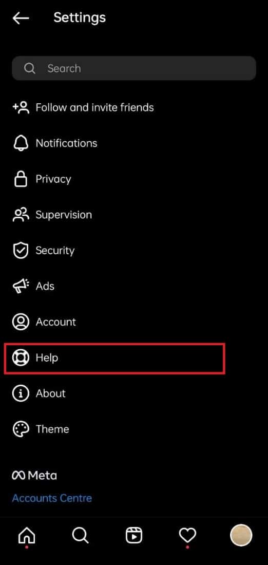 tocando en ayuda |  Cómo reportar un problema a Instagram