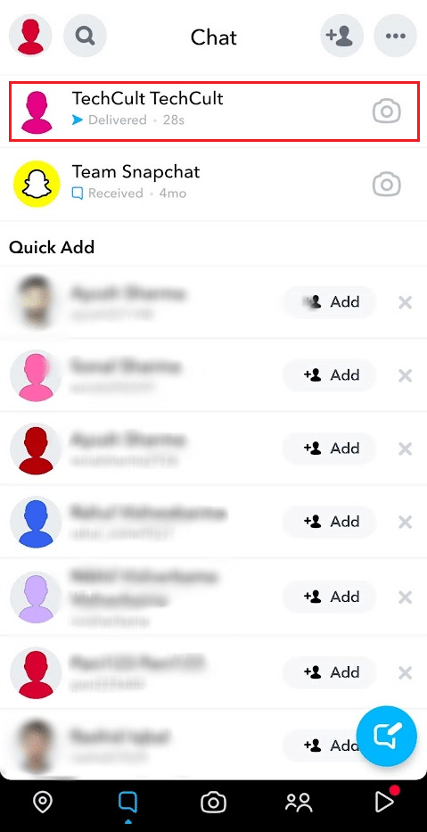 Toca la conversación deseada |  Cómo cancelar el envío de un mensaje en Snapchat