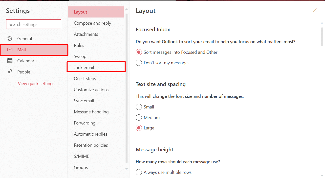 elija Correo seguido de Correo electrónico no deseado |  Cómo bloquear correos electrónicos en Outlook
