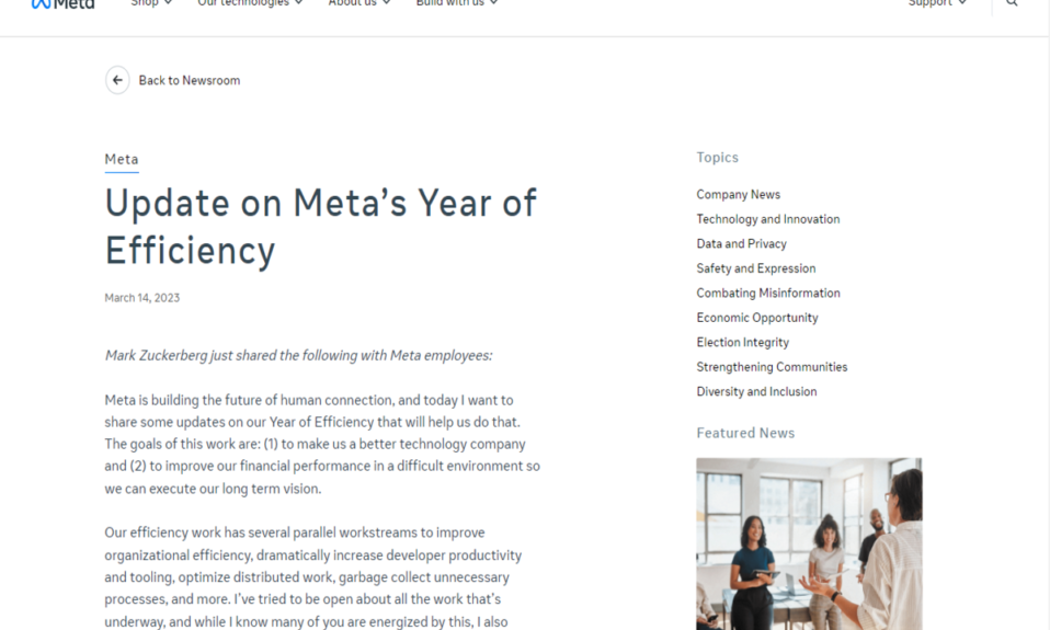 Mark Zuckerberg anuncia 10000 despidos más en Meta